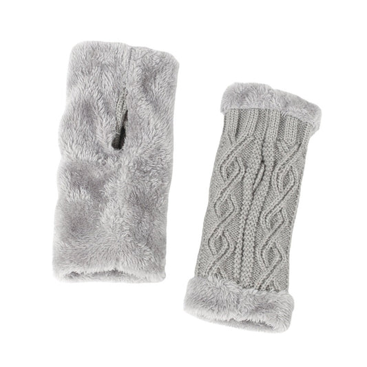 Autumn And Winter Women Fashion Plush Diamond Knitted Thickened Half Finger Gloves