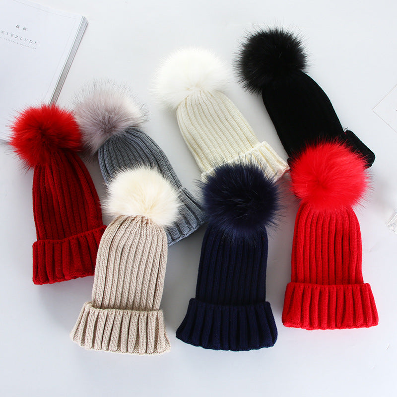 Autumn And Winter Women Fashion Solid Color Warm Wool Ball Curling Knitted Hat