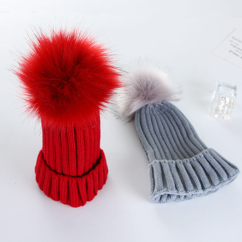 Autumn And Winter Women Fashion Solid Color Warm Wool Ball Curling Knitted Hat