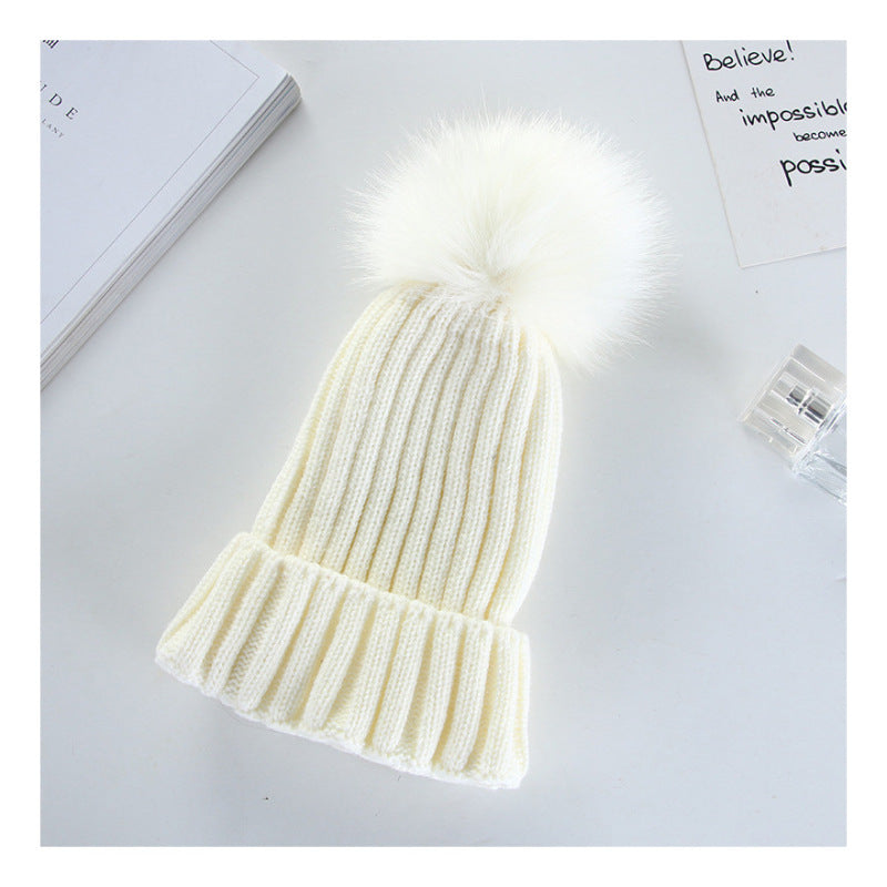 Autumn And Winter Women Fashion Solid Color Warm Wool Ball Curling Knitted Hat