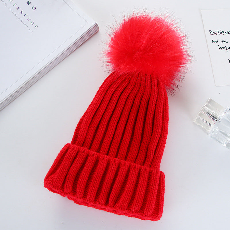 Autumn And Winter Women Fashion Solid Color Warm Wool Ball Curling Knitted Hat