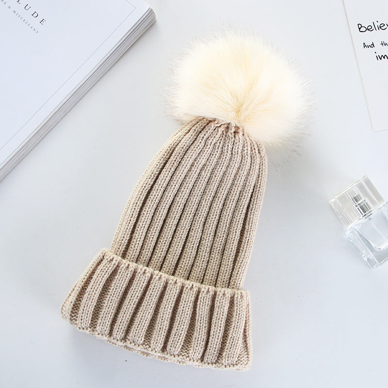 Autumn And Winter Women Fashion Solid Color Warm Wool Ball Curling Knitted Hat