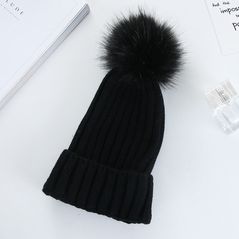 Autumn And Winter Women Fashion Solid Color Warm Wool Ball Curling Knitted Hat