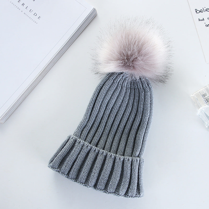 Autumn And Winter Women Fashion Solid Color Warm Wool Ball Curling Knitted Hat