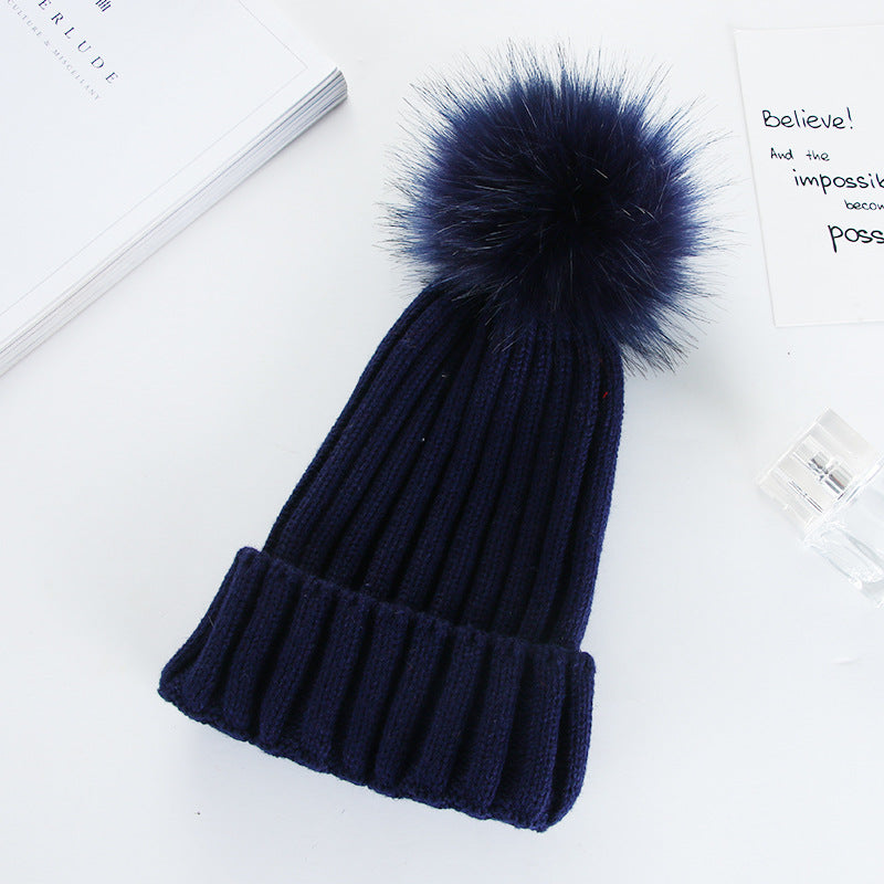 Autumn And Winter Women Fashion Solid Color Warm Wool Ball Curling Knitted Hat