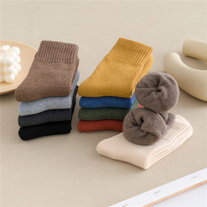 Women Simple Solid Color Thick Towel Cotton Socks