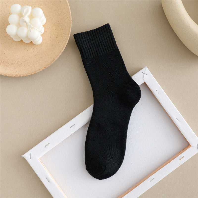Women Simple Solid Color Thick Towel Cotton Socks