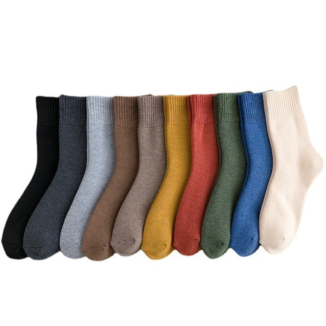 Women Simple Solid Color Thick Towel Cotton Socks