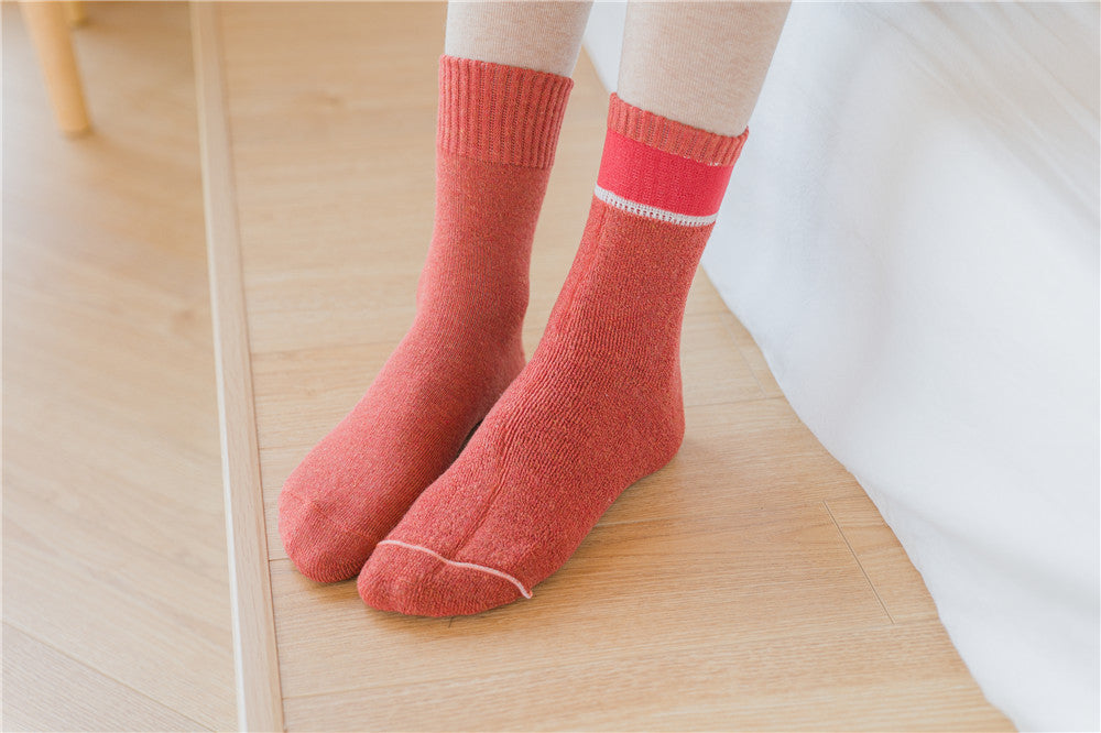 Women Simple Solid Color Thick Towel Cotton Socks