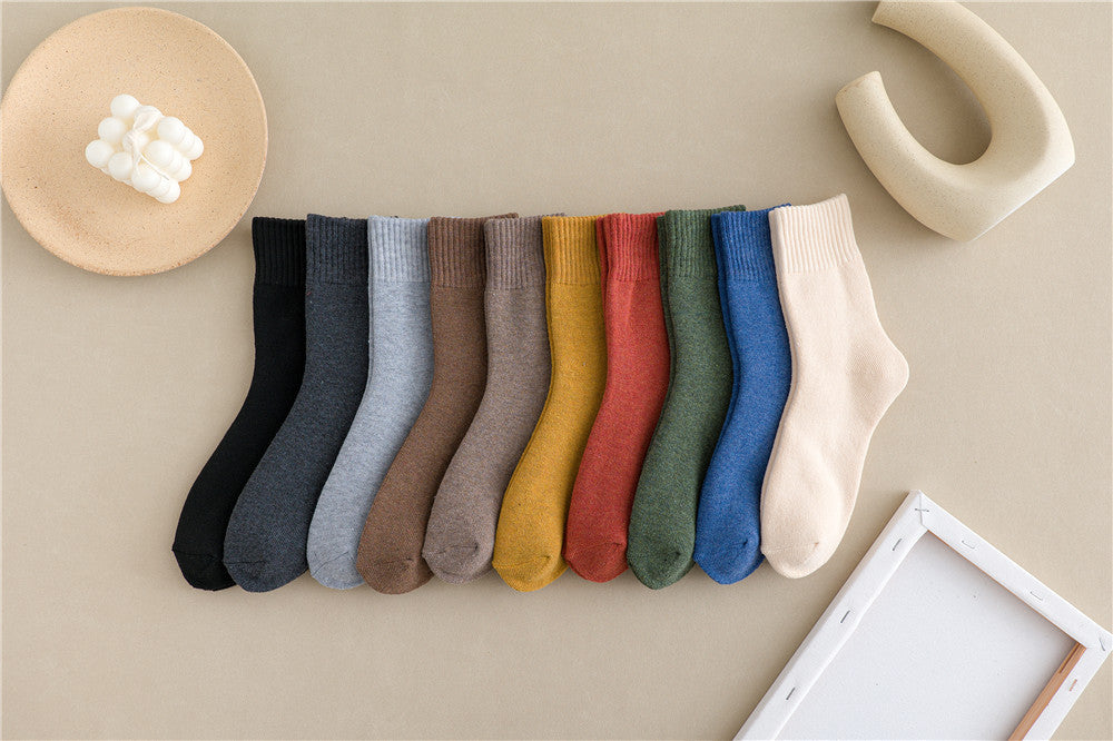 Women Simple Solid Color Thick Towel Cotton Socks