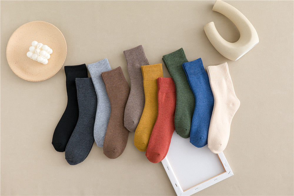 Women Simple Solid Color Thick Towel Cotton Socks