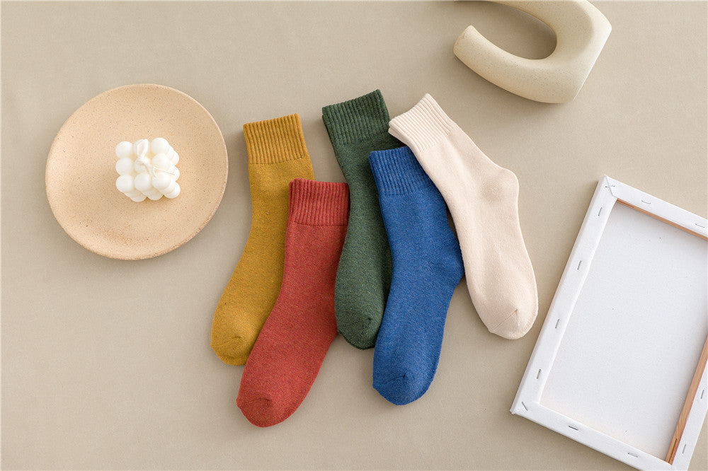 Women Simple Solid Color Thick Towel Cotton Socks