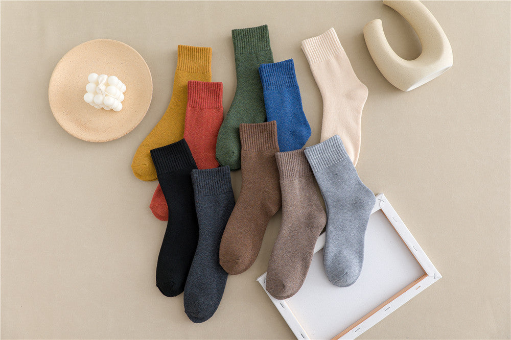 Women Simple Solid Color Thick Towel Cotton Socks