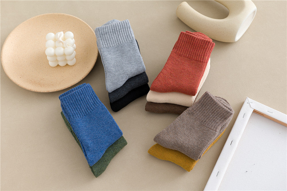 Women Simple Solid Color Thick Towel Cotton Socks