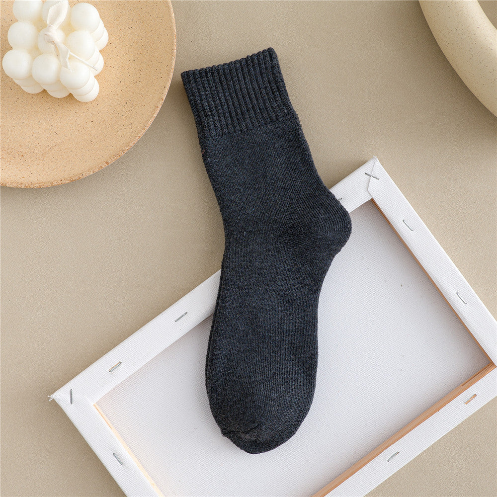 Women Simple Solid Color Thick Towel Cotton Socks