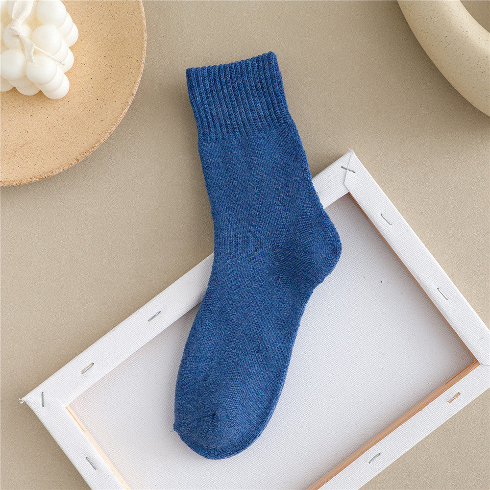 Women Simple Solid Color Thick Towel Cotton Socks