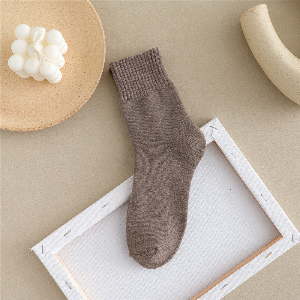 Women Simple Solid Color Thick Towel Cotton Socks