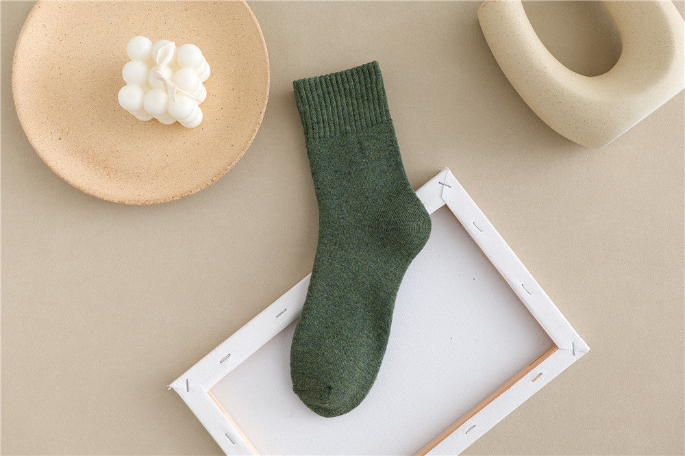 Women Simple Solid Color Thick Towel Cotton Socks