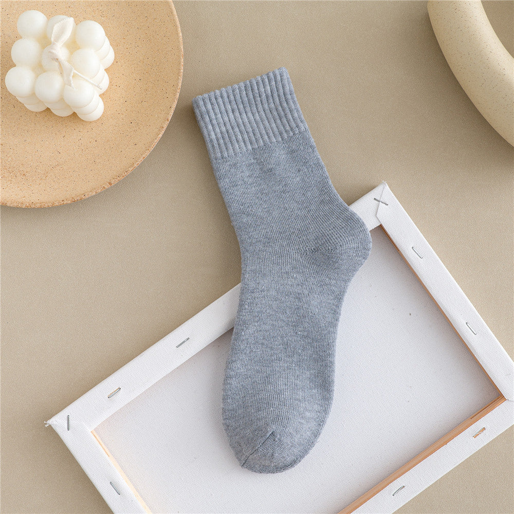 Women Simple Solid Color Thick Towel Cotton Socks