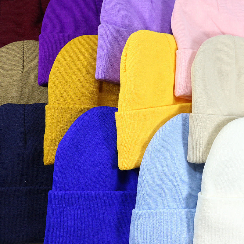 Autumn Winter Solid Color Unisex Warm Knitted Beanie Hat