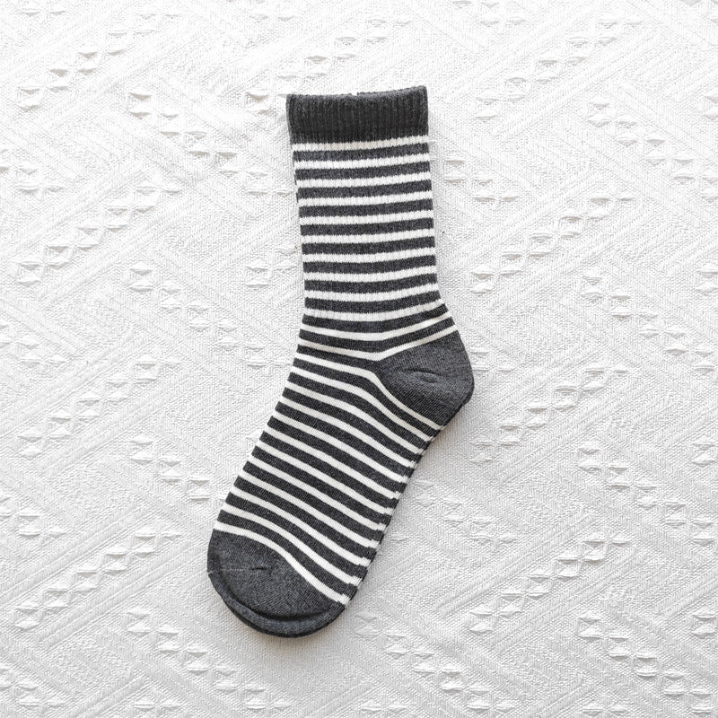 Women Cotton Thickened Stripe Crew Socks - Single Needle Knit