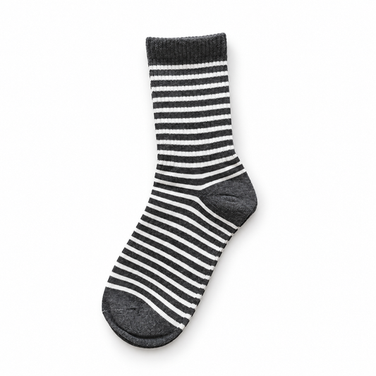 Women Cotton Thickened Stripe Crew Socks - Single Needle Knit