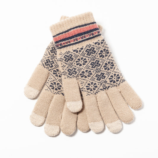 Jacquard Touch Screen Gloves for Women Fleece-Lined Thickened Warm Winter Knitted Cold-Proof Gloves