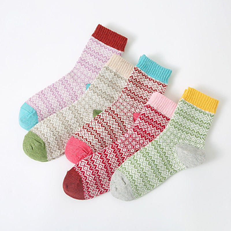 Women's Thickened Warm Cotton Diamond Plaid Socks Autumn Winter