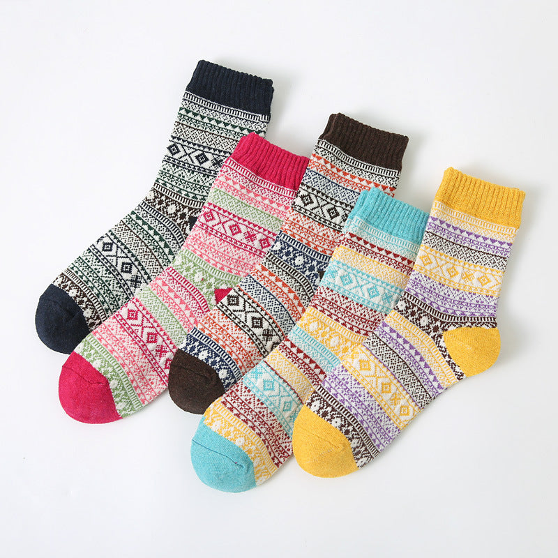 Women's Thickened Warm Cotton Diamond Plaid Socks Autumn Winter