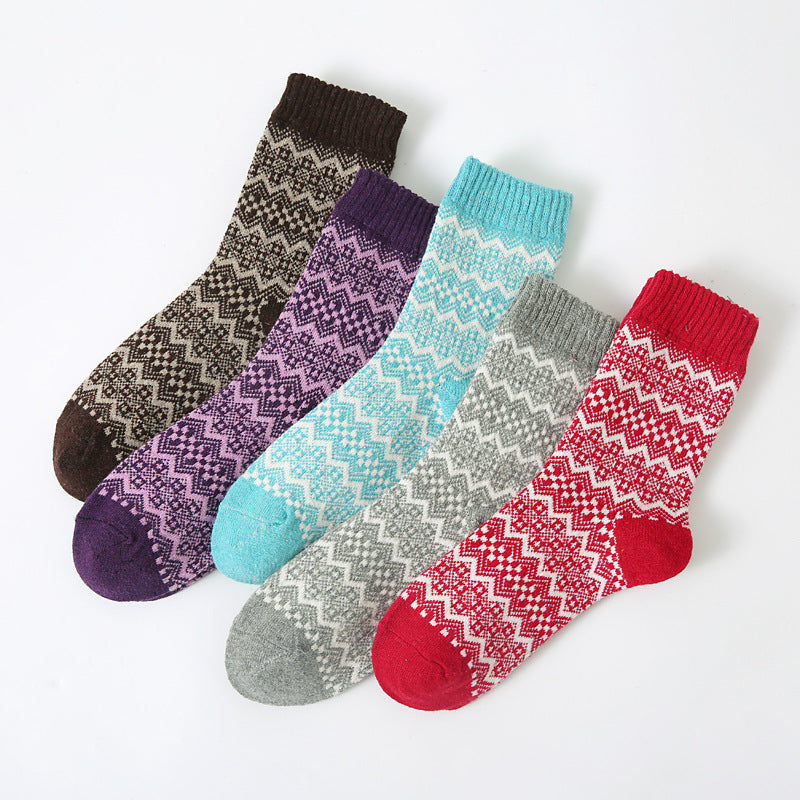 Women's Thickened Warm Cotton Diamond Plaid Socks Autumn Winter