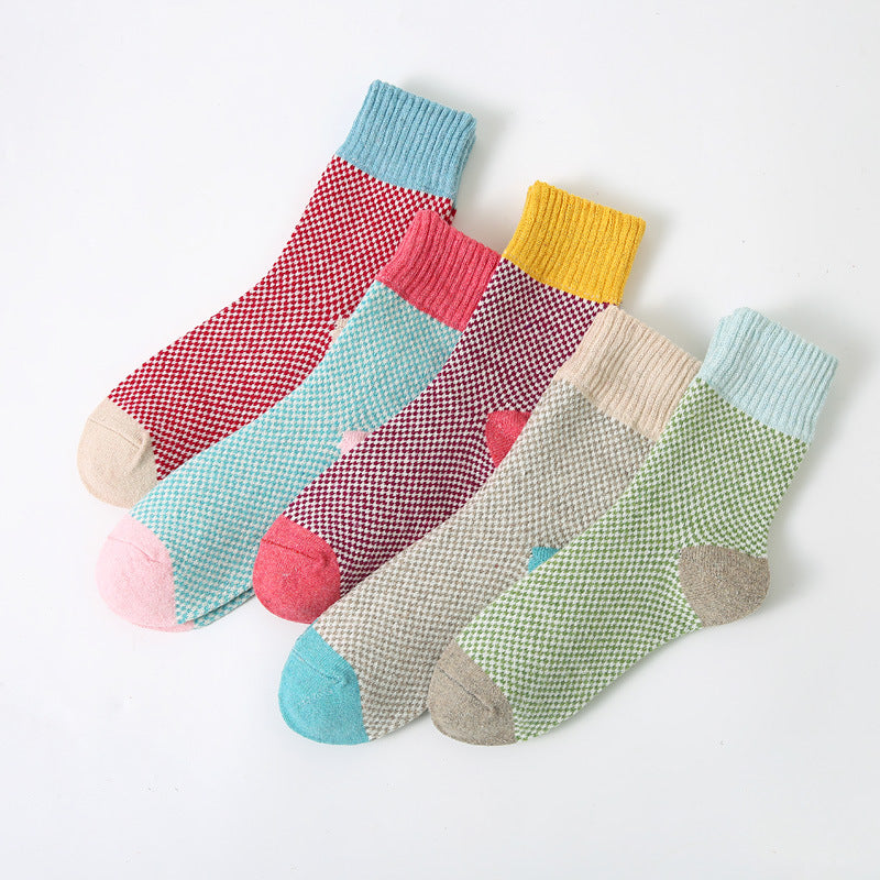 Women's Thickened Warm Cotton Diamond Plaid Socks Autumn Winter