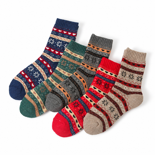 Autumn Winter Women Vintage Ethnic Style Thickened Warm Stripe Color-Matching Cotton Socks