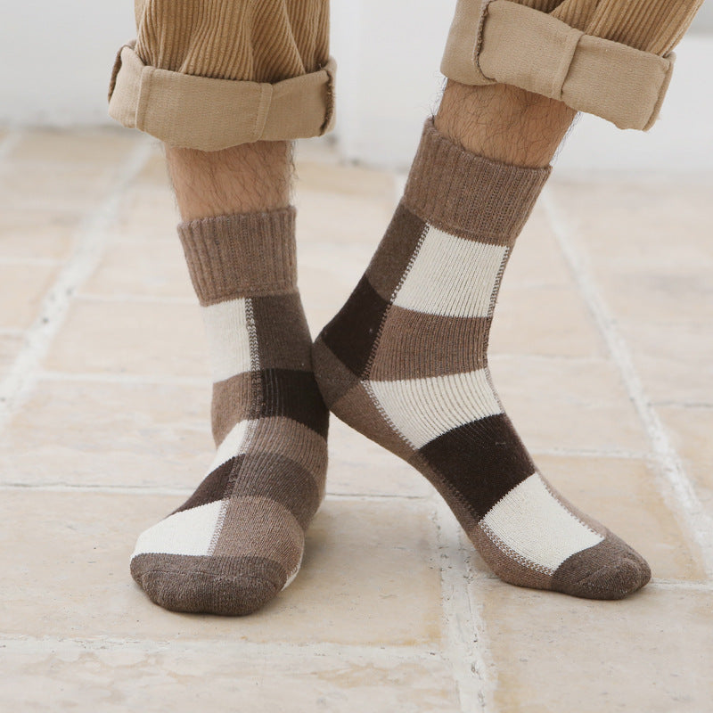 Men's Plaid Thick Warm Terry Socks for Autumn Winter
