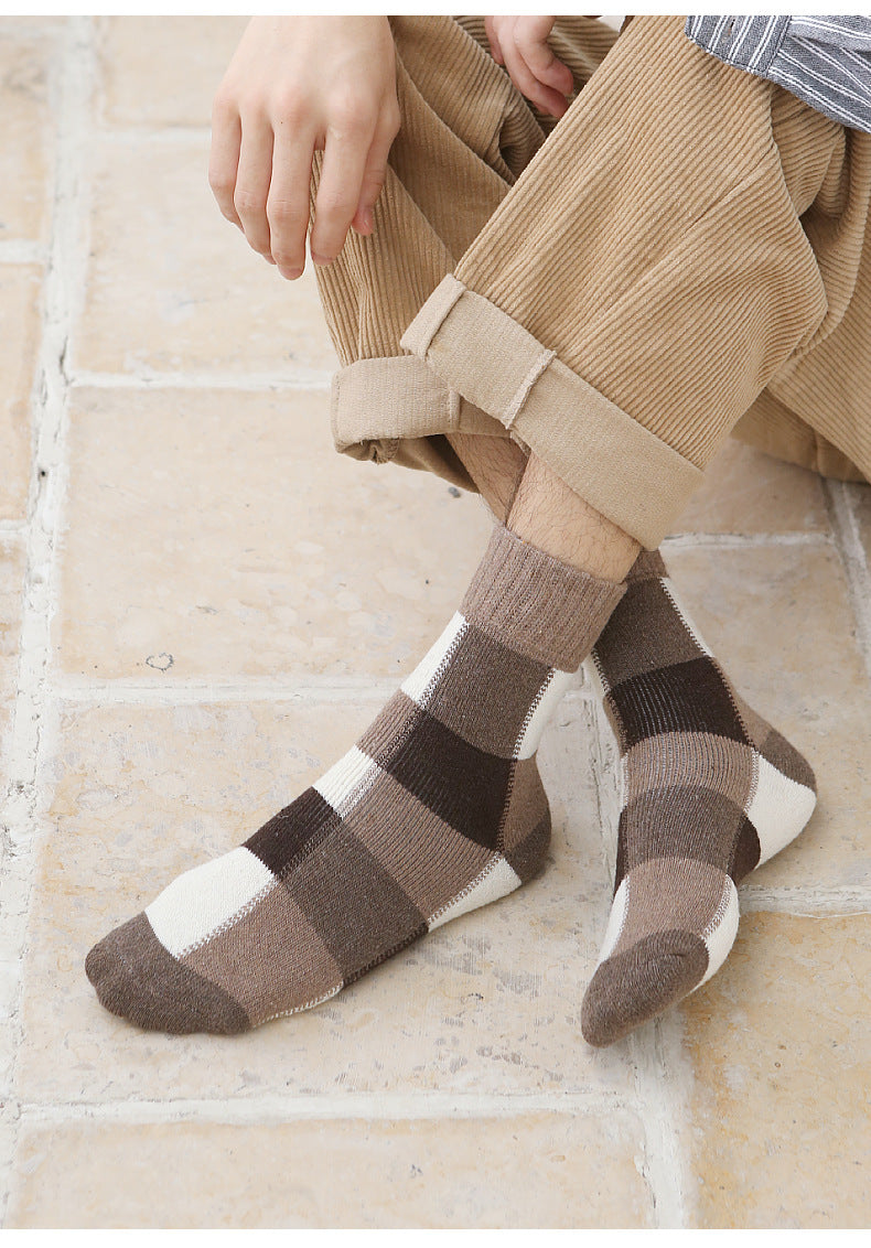 Men's Plaid Thick Warm Terry Socks for Autumn Winter