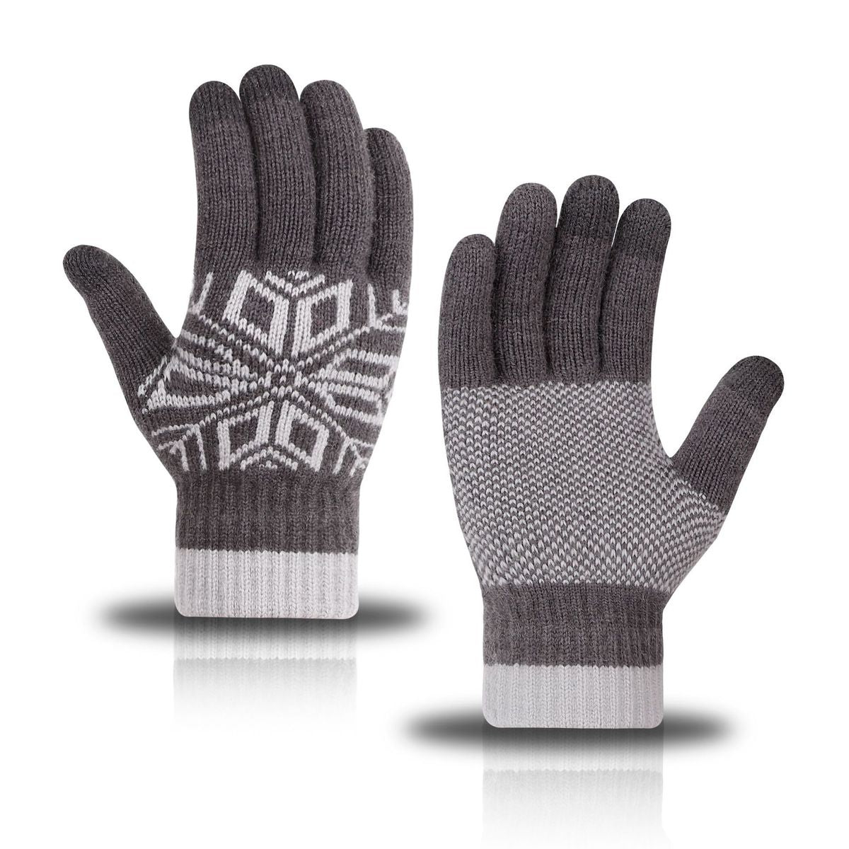 Winter Men Fashion Warm Fleece-Lined Thick Knitted Snowflake Gloves