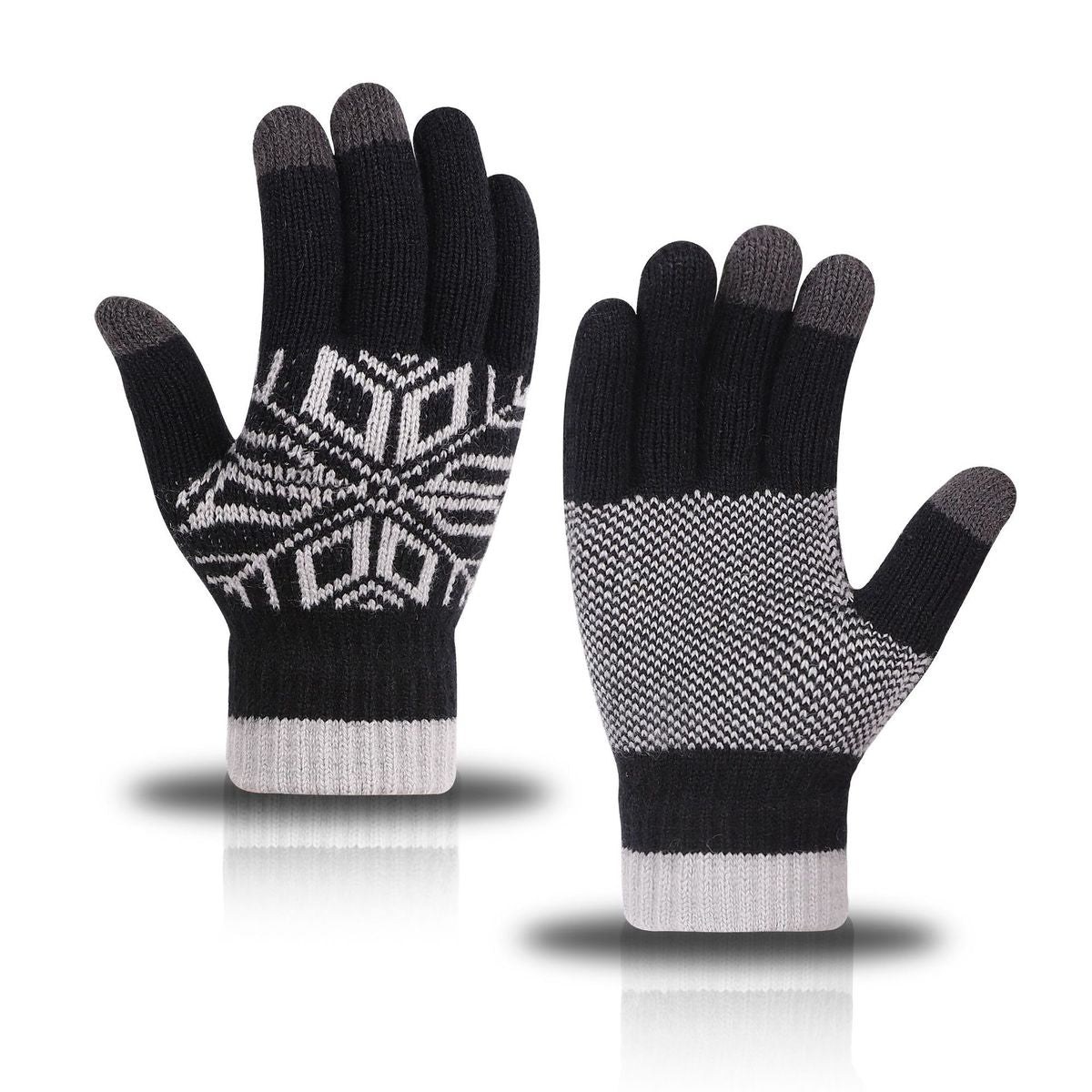 Winter Men Fashion Warm Fleece-Lined Thick Knitted Snowflake Gloves