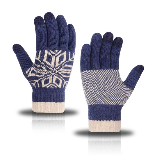 Winter Men Fashion Warm Fleece-Lined Thick Knitted Snowflake Gloves