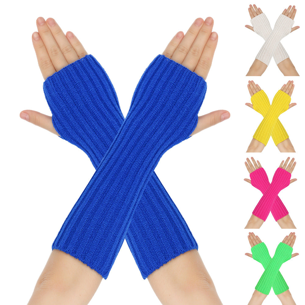 Mid-Length Autumn And Winter Knitted Half Finger Warm Gloves