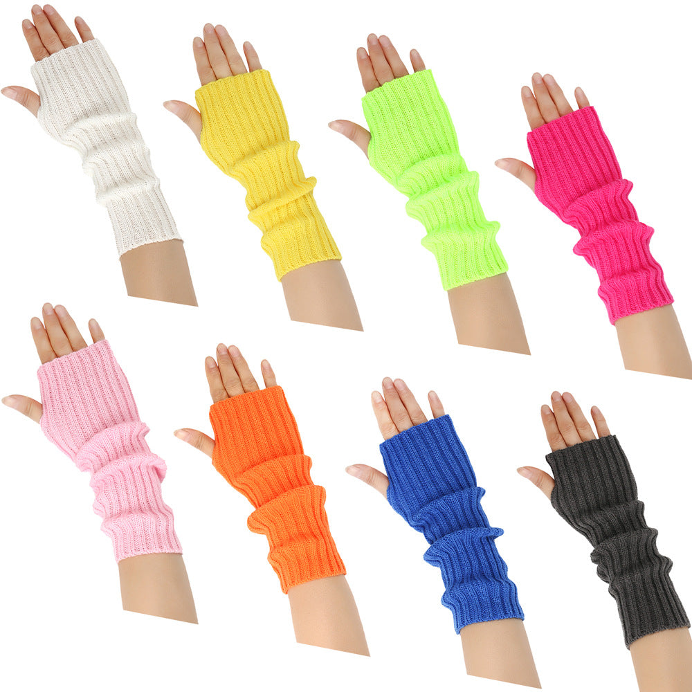 Mid-Length Autumn And Winter Knitted Half Finger Warm Gloves