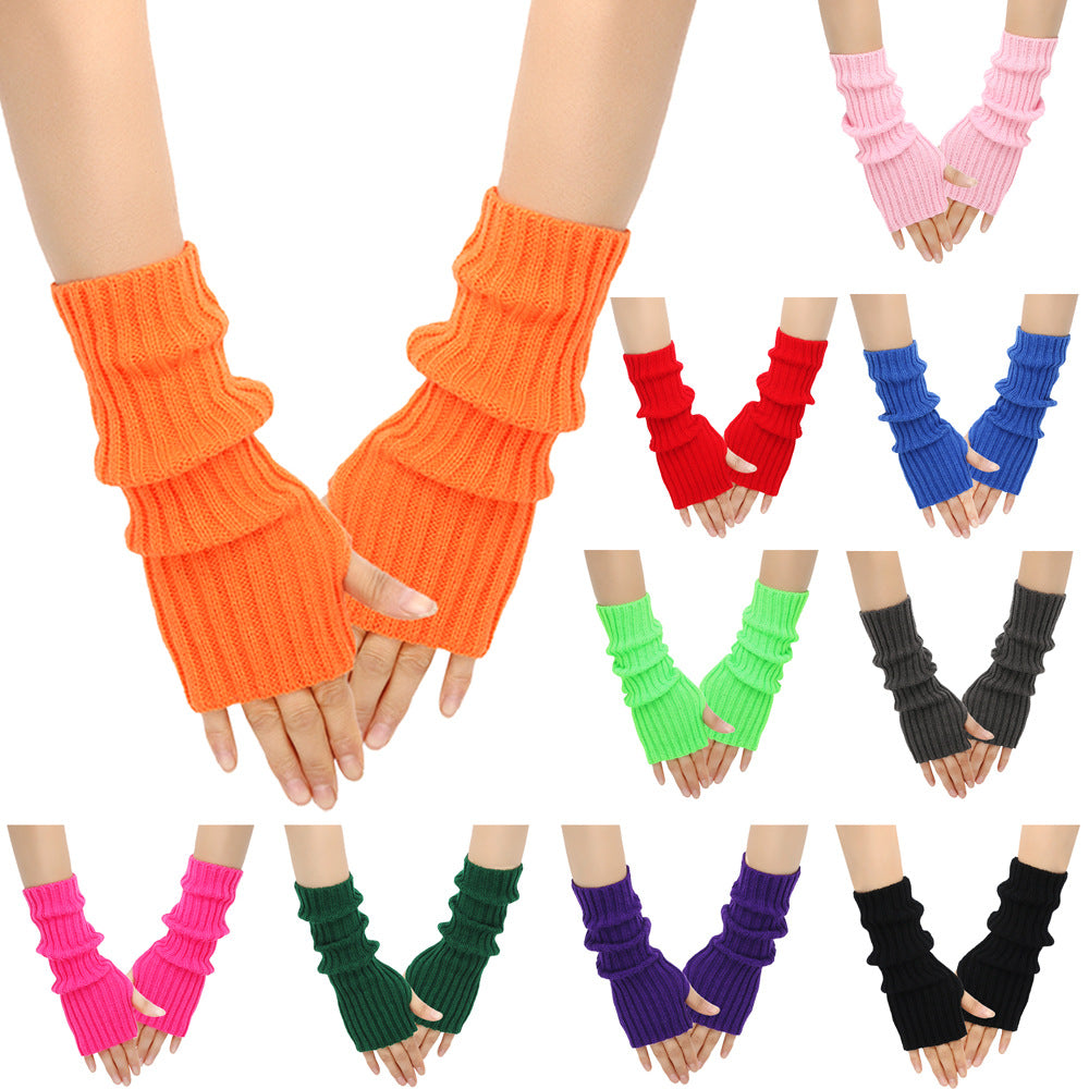 Mid-Length Autumn And Winter Knitted Half Finger Warm Gloves