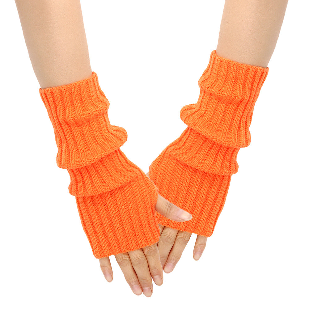 Mid-Length Autumn And Winter Knitted Half Finger Warm Gloves