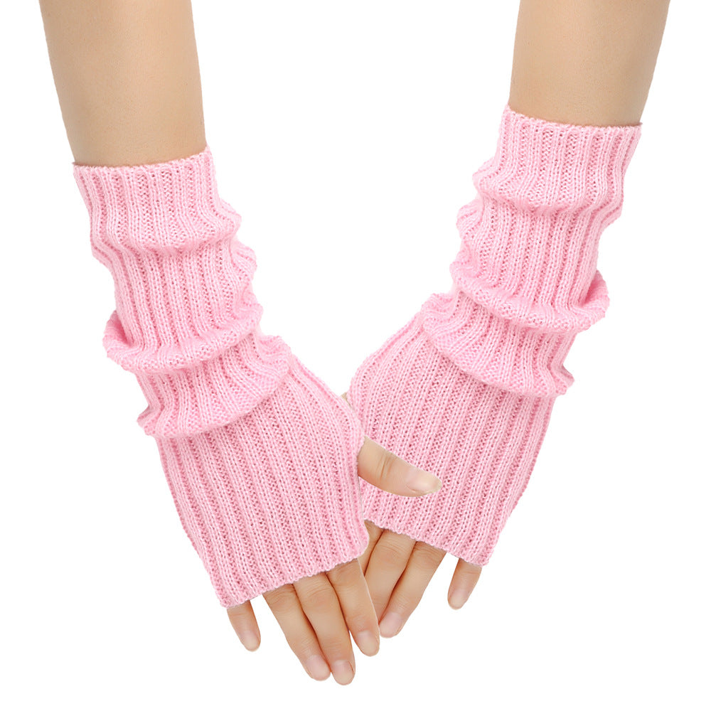 Mid-Length Autumn And Winter Knitted Half Finger Warm Gloves