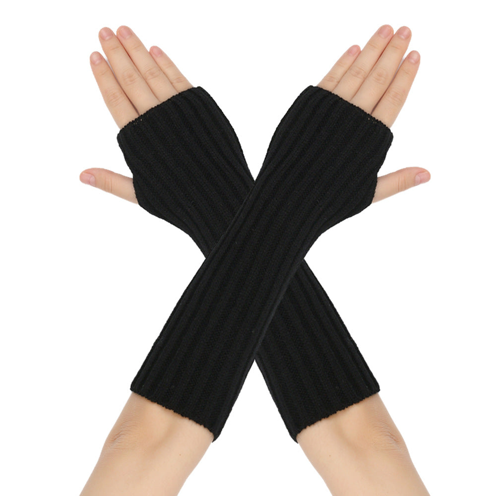 Mid-Length Autumn And Winter Knitted Half Finger Warm Gloves