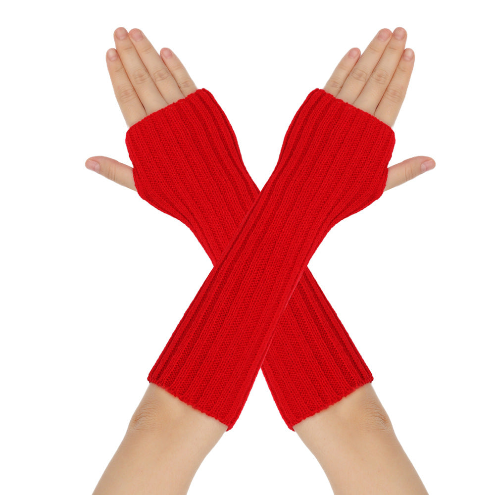 Mid-Length Autumn And Winter Knitted Half Finger Warm Gloves