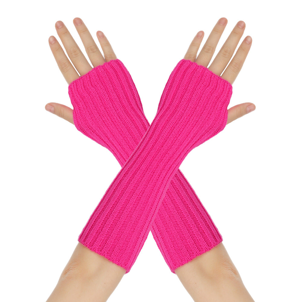 Mid-Length Autumn And Winter Knitted Half Finger Warm Gloves