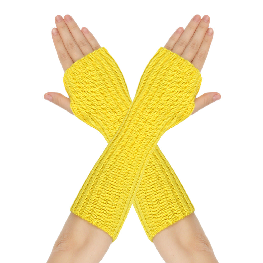 Mid-Length Autumn And Winter Knitted Half Finger Warm Gloves