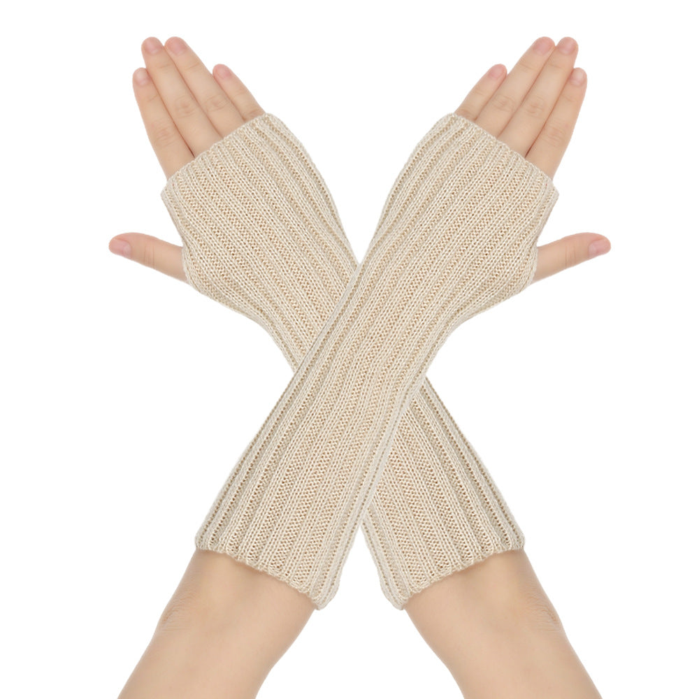 Mid-Length Autumn And Winter Knitted Half Finger Warm Gloves