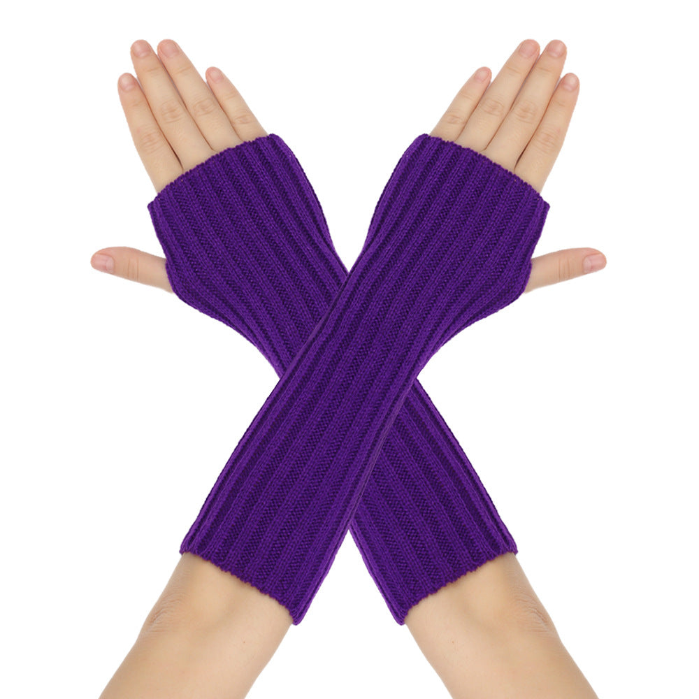 Mid-Length Autumn And Winter Knitted Half Finger Warm Gloves