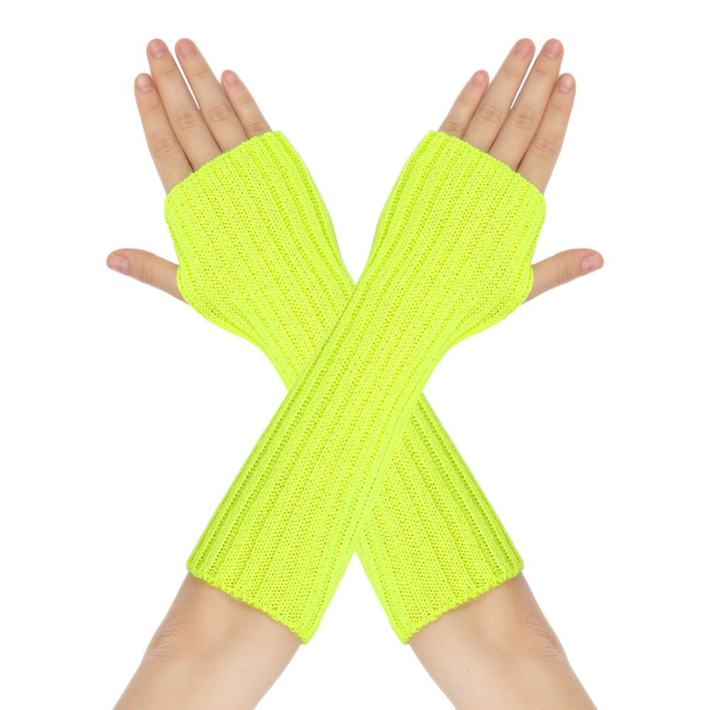 Mid-Length Autumn And Winter Knitted Half Finger Warm Gloves