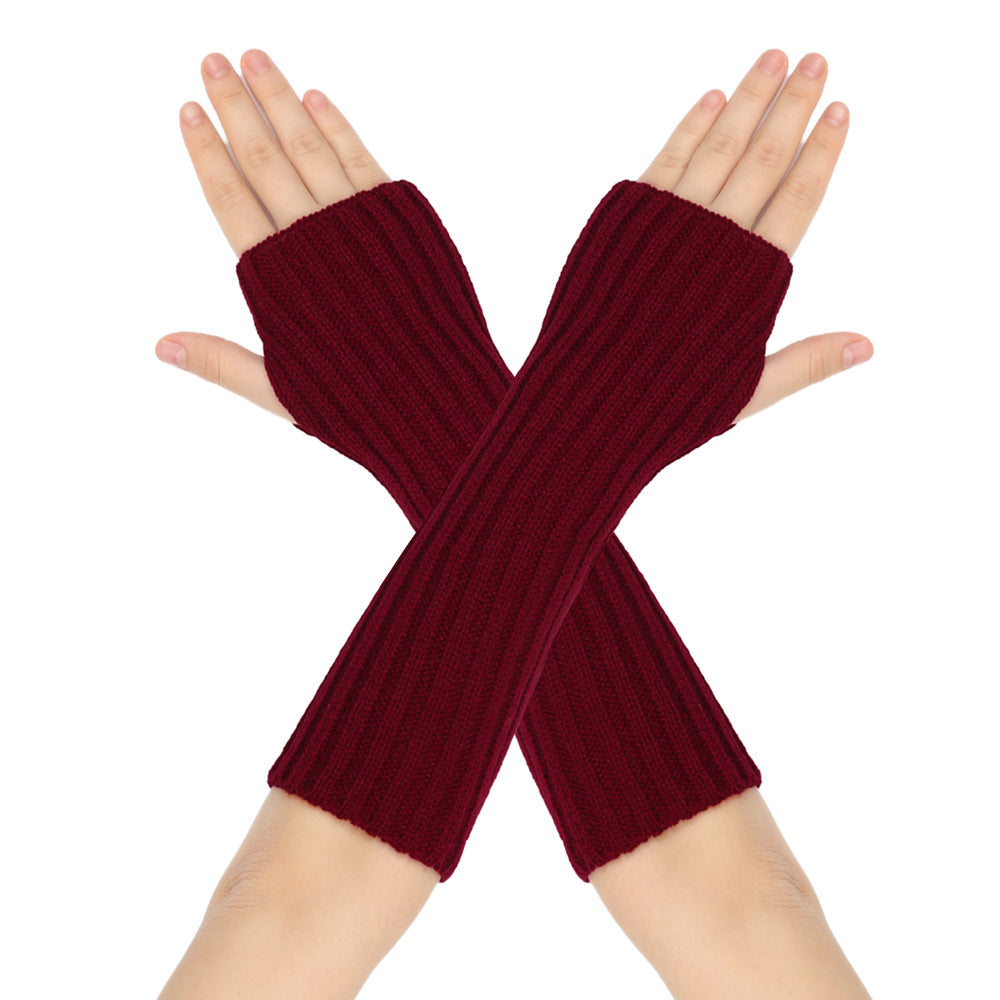 Mid-Length Autumn And Winter Knitted Half Finger Warm Gloves